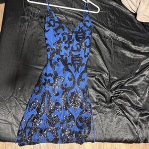 Lovely Day Blue and Black Sequin Mini Dress
